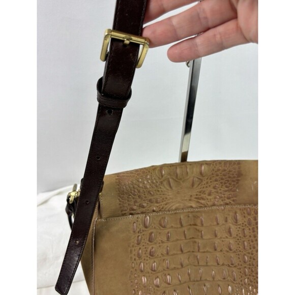 Brahmin Sonny Shoulder Crossbody Flap Bag Tan Croc Embossed Nubuck Leather - Picture 8 of 16